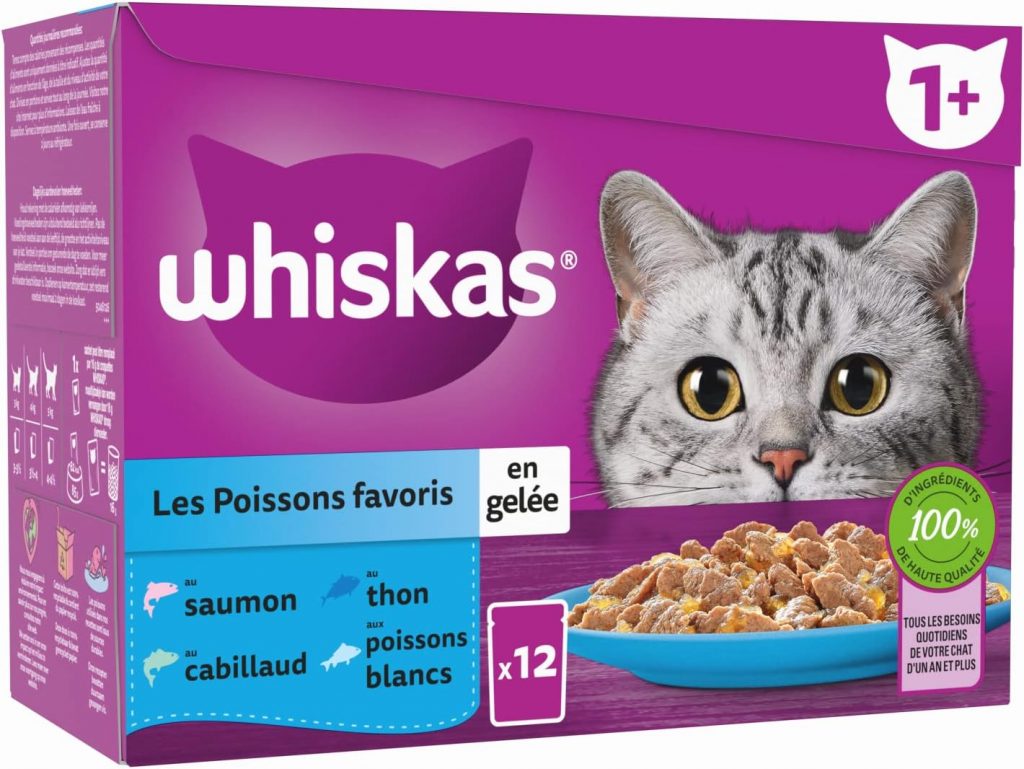 48 Sachets Fraîcheur (Lot de 4 Packs 12x85g) - Poissons Favoris (4 variétés) - Pâtée pour Chat Adulte en Gelée